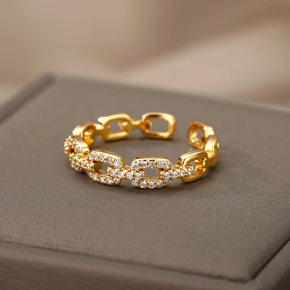 Clássico zircão torção corrente anéis para mulheres de aço inoxidável elegante casal anel jóias de casamento presente bijoux femme frete grátis