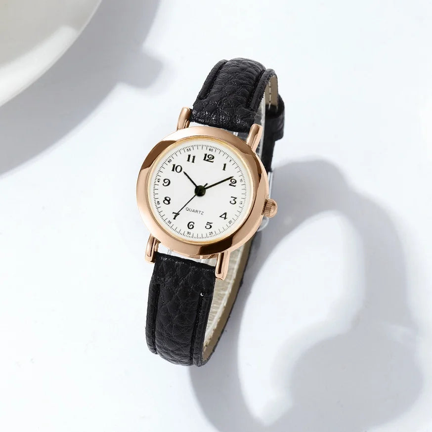 Relógio feminino moda pequena árabe relógios de quartzo pulseira de couro relógios de pulso