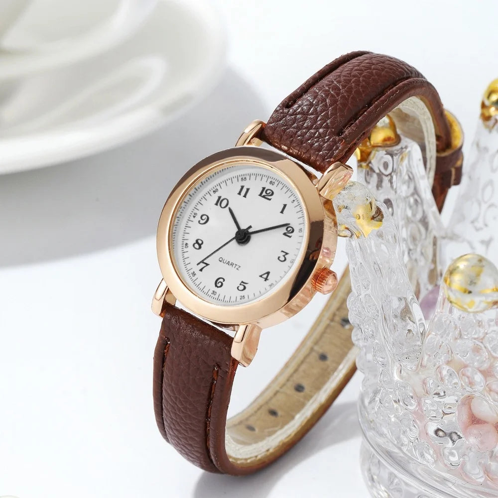 Relógio feminino moda pequena árabe relógios de quartzo pulseira de couro relógios de pulso
