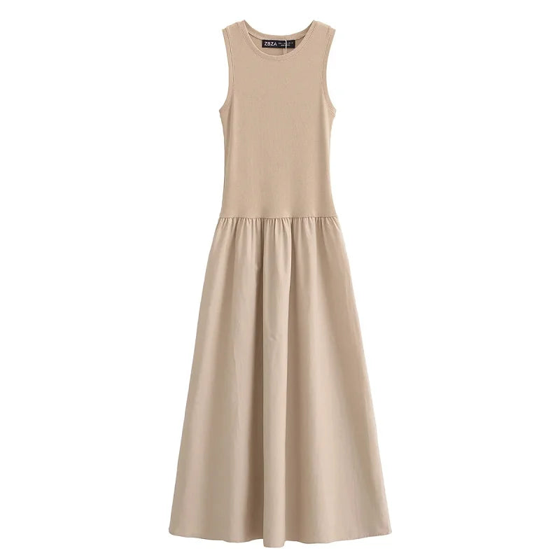 Traf cáqui elegante vestidos longos 2025 feminino primavera sem mangas vestidos pretos moda casual festa y2k vestido para o sexo feminino