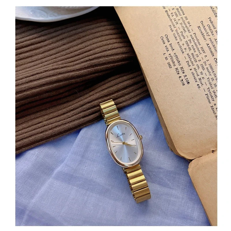 Novo luxo simples ouro mulher relógio elegante oval pequeno mostrador senhoras relógios de pulso moda relógios de quartzo para presente feminino