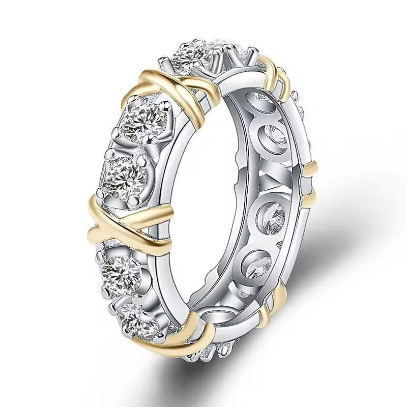 Zircão brilhante Anéis cruzados para mulheres, anel simples, decoração de festa, presente de casamento e festival, joias elegantes, moda luxuosa, 1 pc