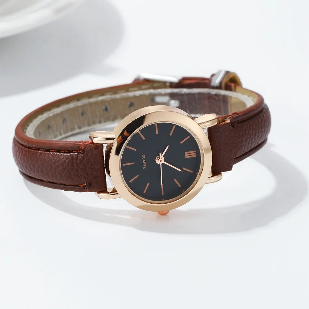 Relógio feminino moda pequena árabe relógios de quartzo pulseira de couro relógios de pulso