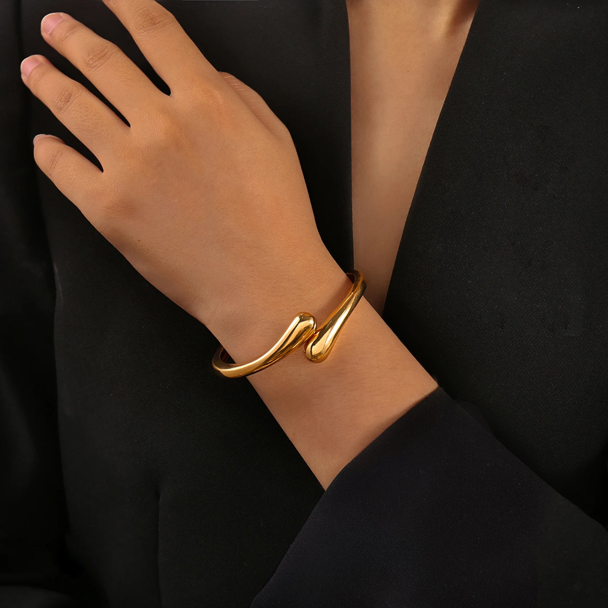 Ftcy pulseiras de ouro grossas para mulheres, pulseiras de cor dourada com pingente de gota de água, pulseira oval em espiral, joias elegantes da moda, presente