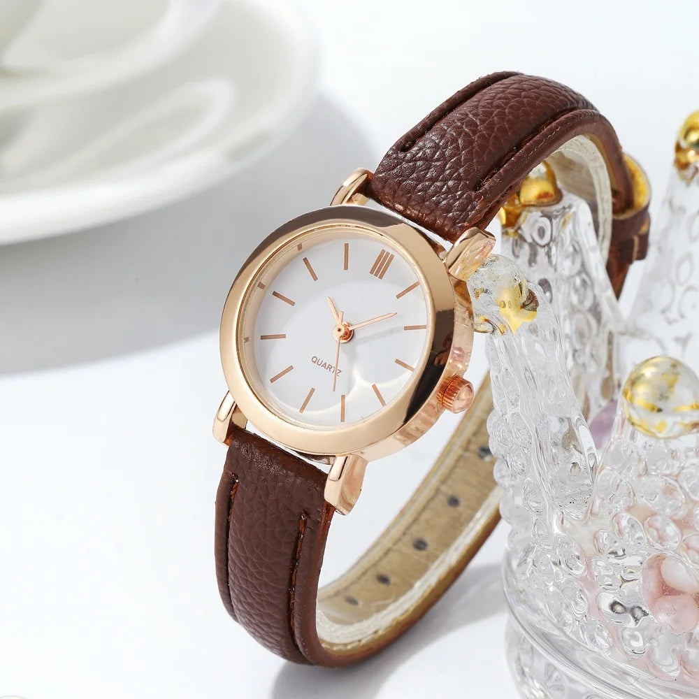 Relógio feminino moda pequena árabe relógios de quartzo pulseira de couro relógios de pulso