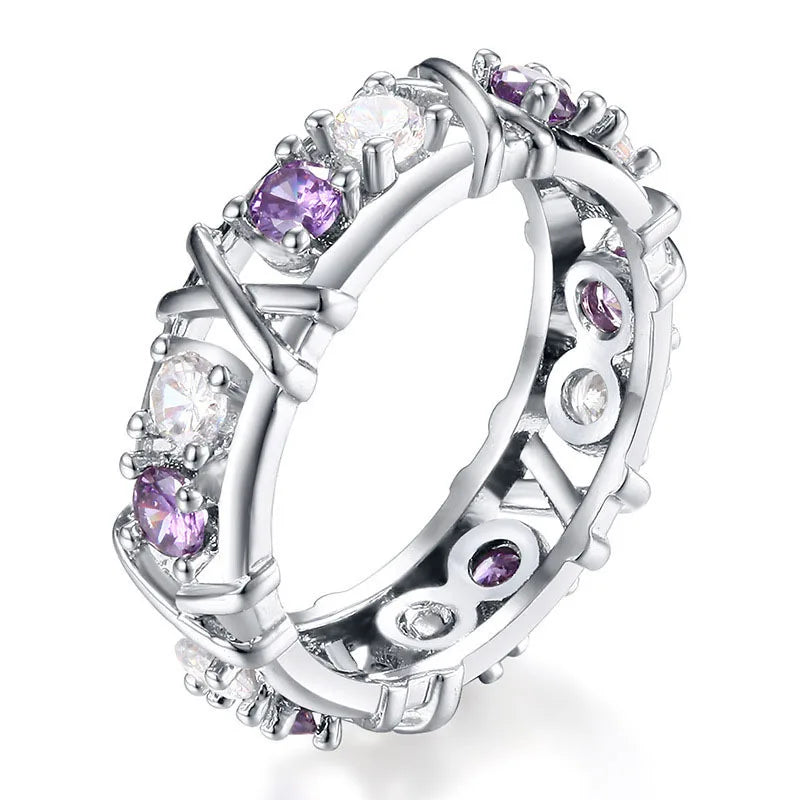 Zircão brilhante Anéis cruzados para mulheres, anel simples, decoração de festa, presente de casamento e festival, joias elegantes, moda luxuosa, 1 pc