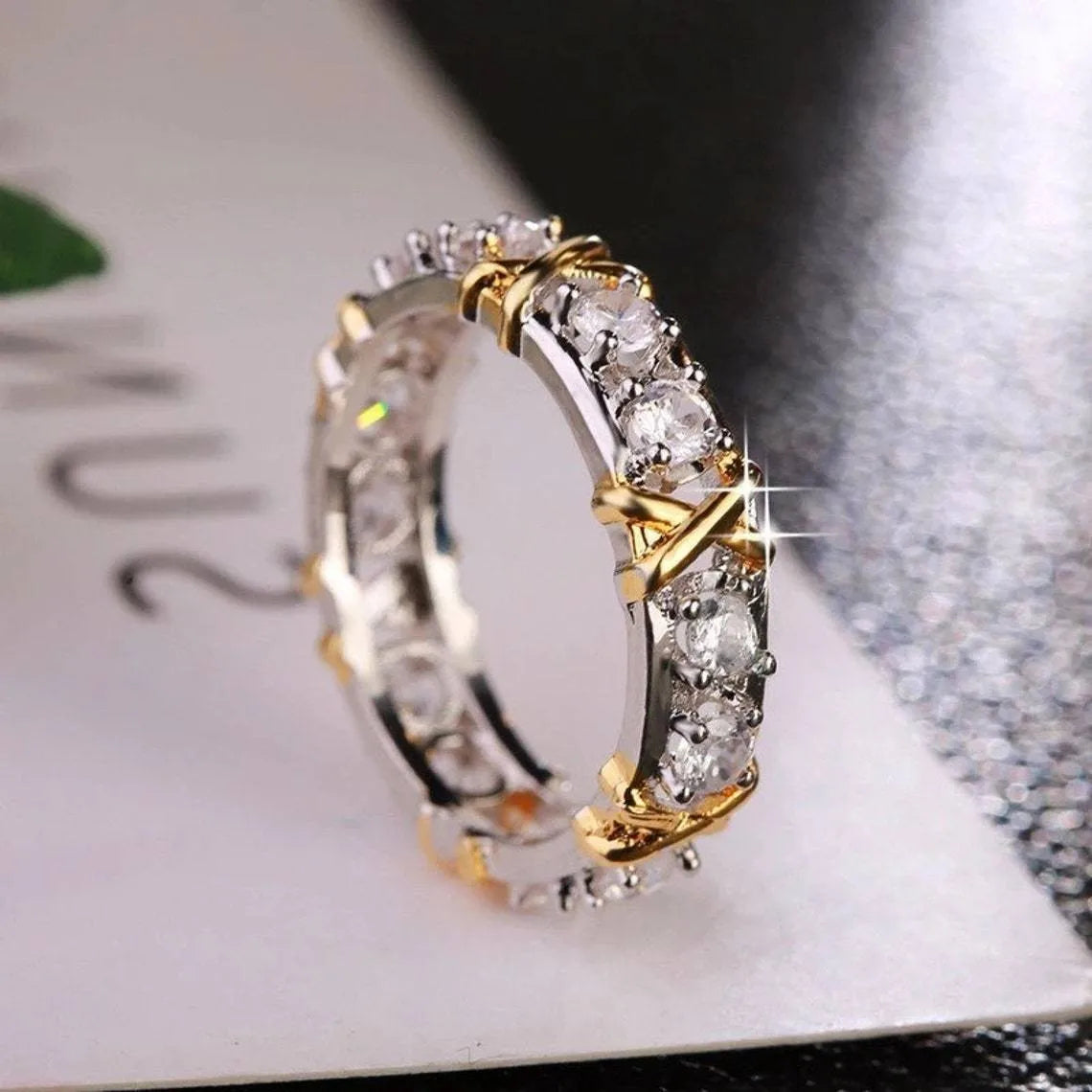 Zircão brilhante Anéis cruzados para mulheres, anel simples, decoração de festa, presente de casamento e festival, joias elegantes, moda luxuosa, 1 pc