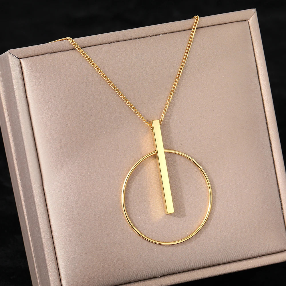 Colares de aço inoxidável minimalista círculo varas pingentes popular rua menina gargantilha clavícula corrente colar para jóias femininas