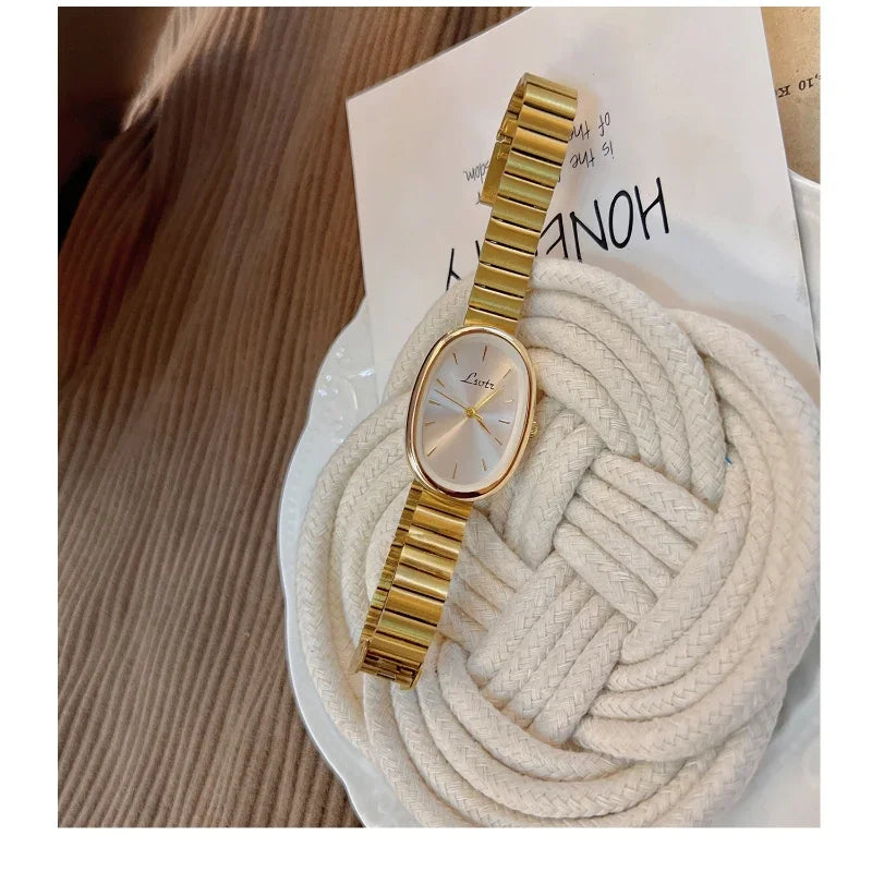 Novo luxo simples ouro mulher relógio elegante oval pequeno mostrador senhoras relógios de pulso moda relógios de quartzo para presente feminino