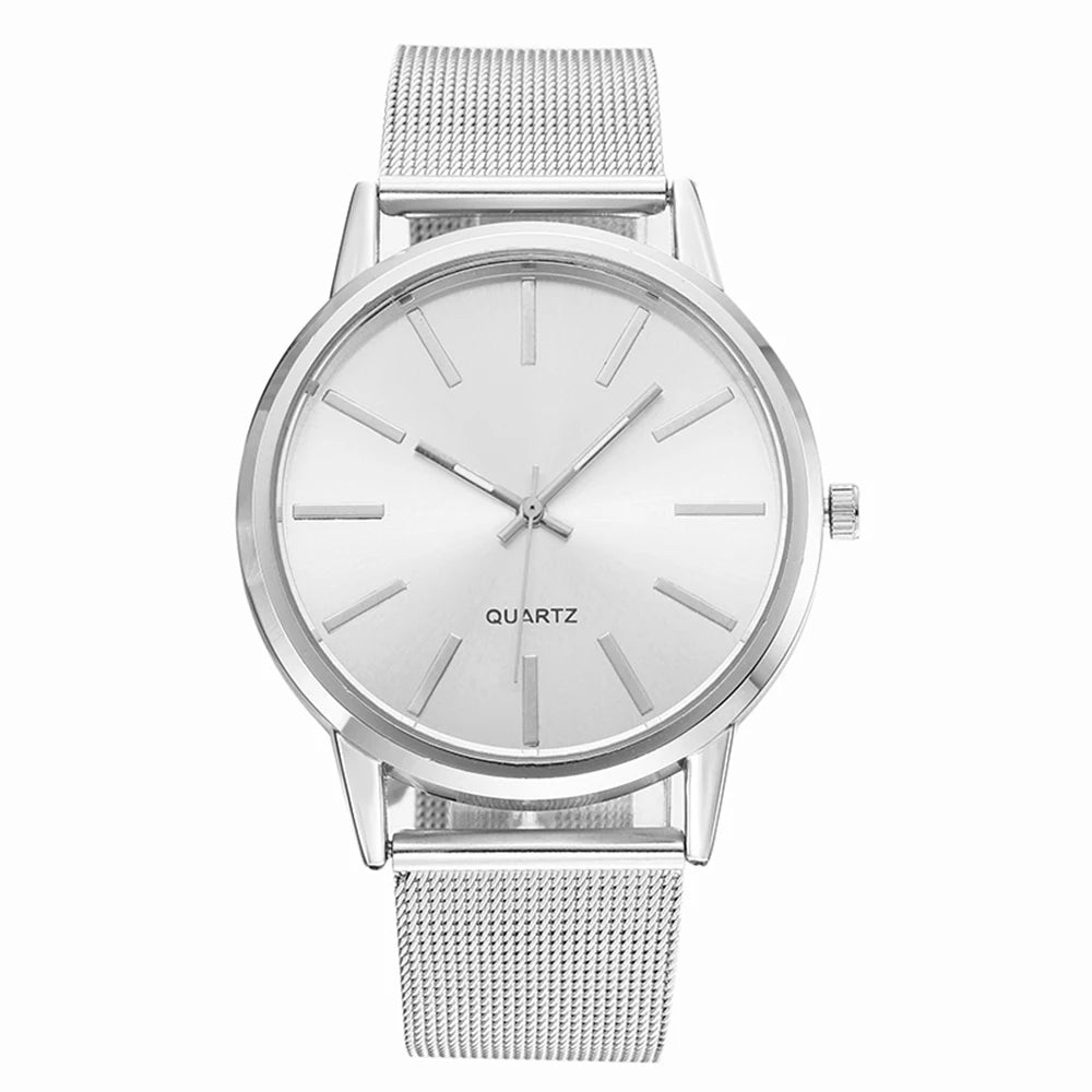 Luxo novo de alta qualidade aço inoxidável malha cinta relógio movimento quartzo à prova dwaterproof água mulher homem relógios casuais presentes para mulher