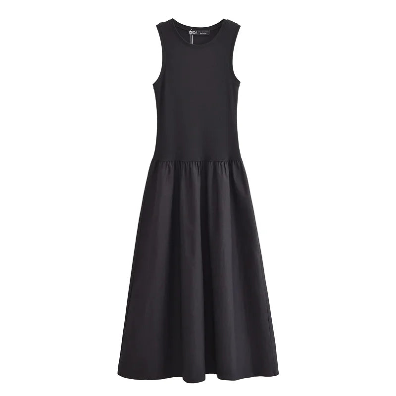 Traf cáqui elegante vestidos longos 2025 feminino primavera sem mangas vestidos pretos moda casual festa y2k vestido para o sexo feminino