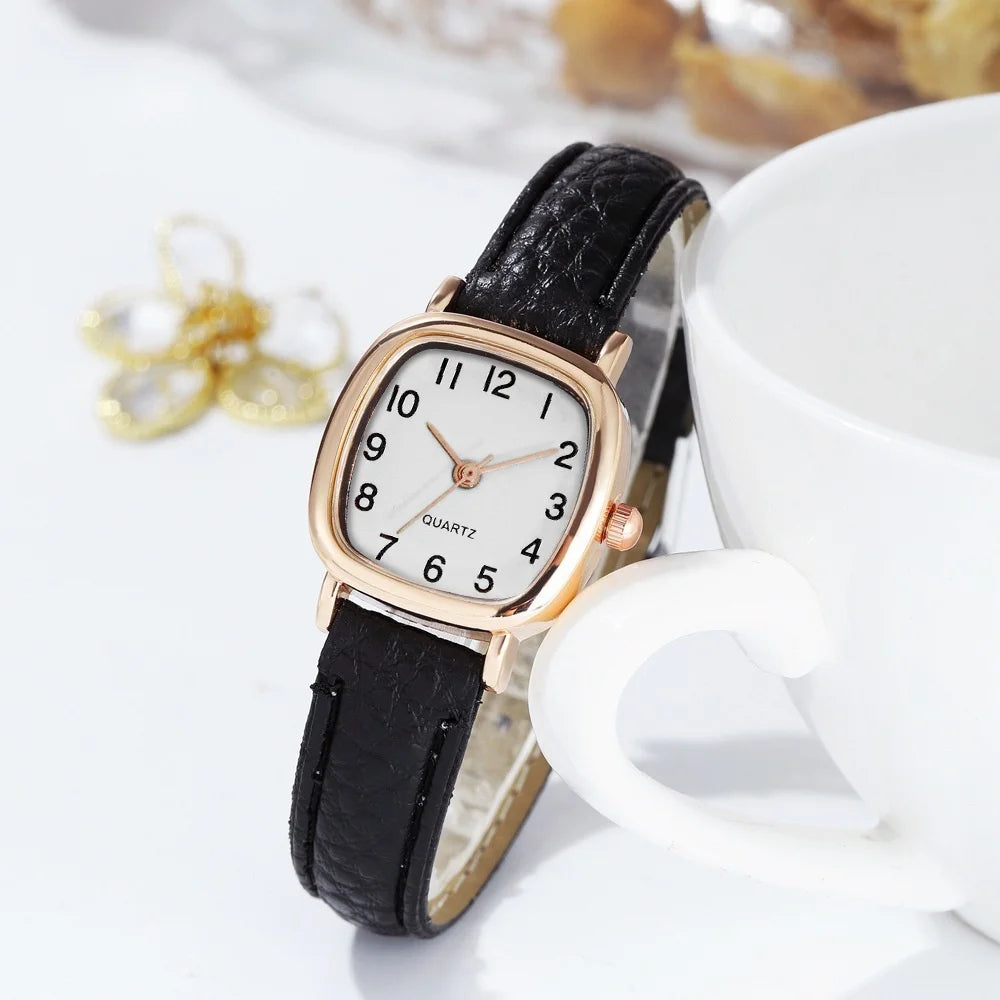 Relógio feminino moda pequena árabe relógios de quartzo pulseira de couro relógios de pulso